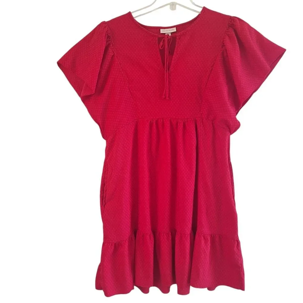 Knox Rose Dress Red Ruffle Dress with Pockets Cottagecore Relaxed Fit size Large
